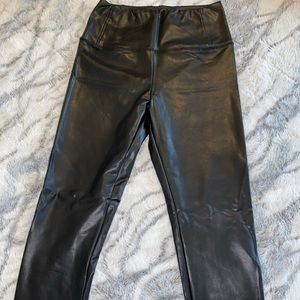 Black leather high waisted leggings